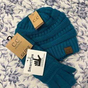 C.C Kids Turquoise Knit Beanie and Glove Set